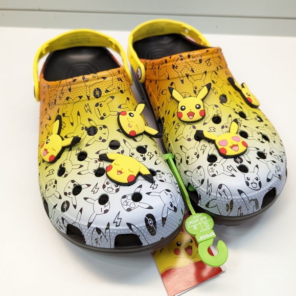 Crocs Pokemon Jibbitzs Pikachu Classic Clog Slip-On Flip Flops Slides Men 12 - Picture 1 of 11